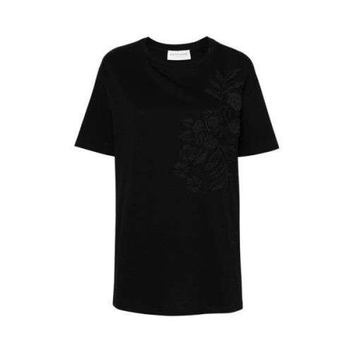 Ermanno Scervino Blommig broderad bomullst-shirt Black, Dam