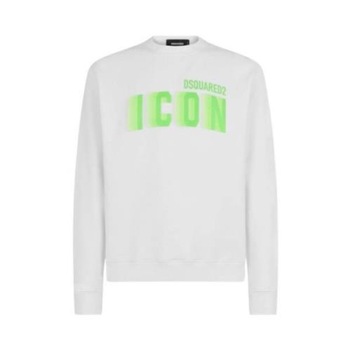 Dsquared2 Neon Grön Icon Rund Hals Sweatshirt White, Herr