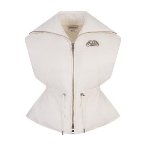 Alexander McQueen Vit Vadderad Gilet med Juvelerat Logotyp White, Dam