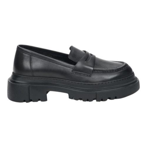 Estro Kvinnors Svart Läder Chunky Platform Loafers Er00110029 Black, D...