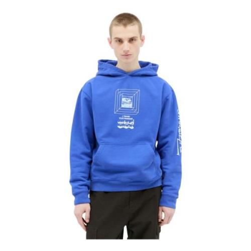 Brain Dead Grafiskt Tryck Hoodie Blue, Herr