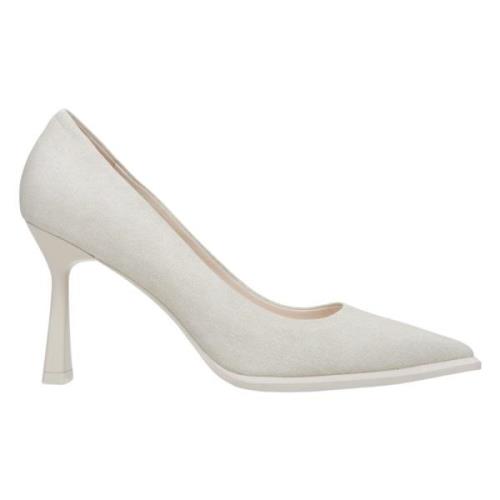 Estro Ljus Beige Denim Pumps med Stabil Klack Beige, Dam