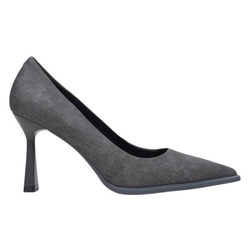 Estro Mörkgrå Denim Pumps med Stabil Klack Gray, Dam