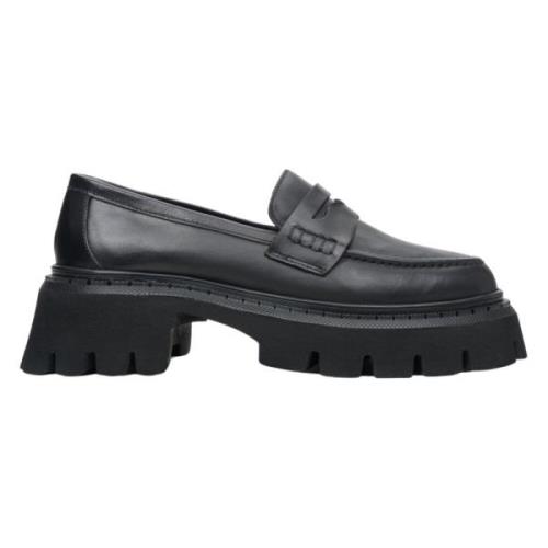 Estro Svarta Läderloafers Black, Dam