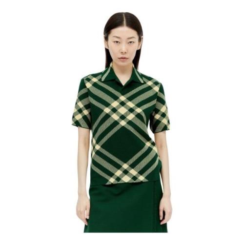 Burberry Rutig Polo Top i Ullblandning Green, Dam