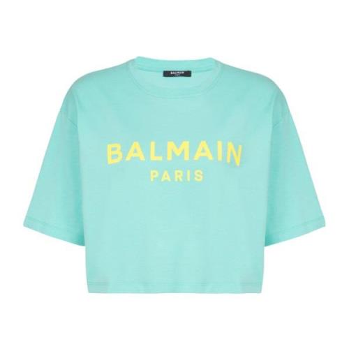 Balmain T-shirt med Paris tryck Blue, Dam