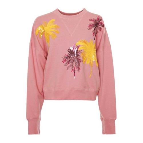 Essentiel Antwerp Palm Paljett Sweatshirt Pink, Dam