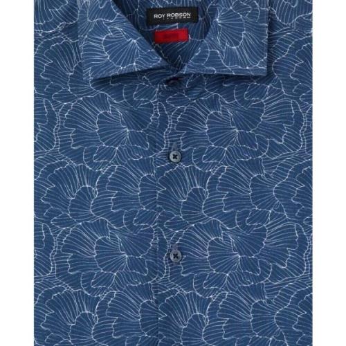 ROY Robson Casual Navy Print Skjorta Blue, Herr