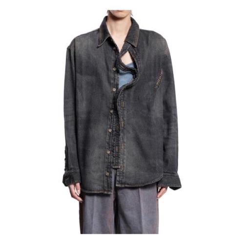 Y/Project Vintage Denim Skjorta med Hook-and-Eye Stängning Black, Herr