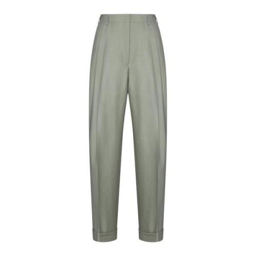 Dries Van Noten Herringbone Ullbyxor med Veckdetaljer Gray, Dam