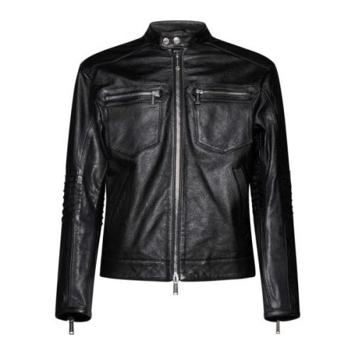 Dsquared2 Svart Läder Bikerjacka Black, Herr