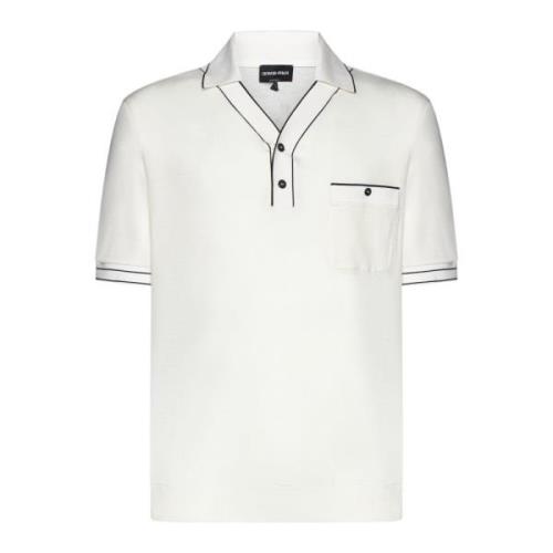 Giorgio Armani Stickad Polokrage V-ringade T-shirts White, Herr