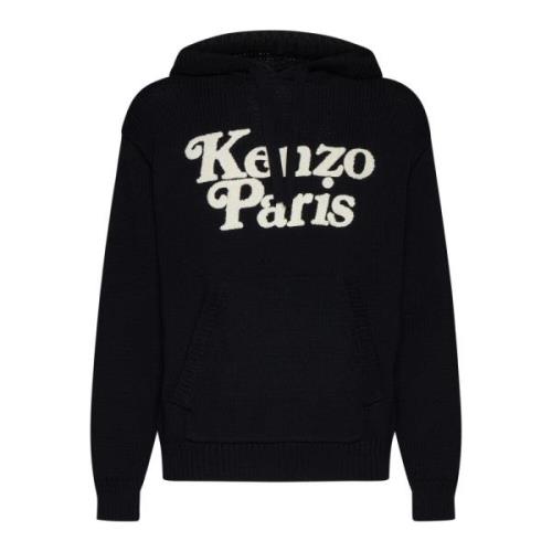 Kenzo Svart Chunky Stickad Huva Tröja Black, Herr