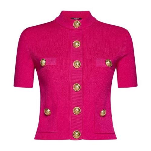 Balmain Fuchsia Ribbstickad Tröja Pink, Dam