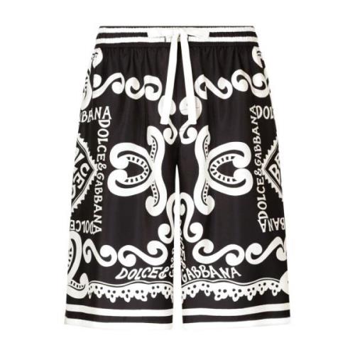 Dolce & Gabbana Logo Grafiska Silkes Shorts Black, Herr