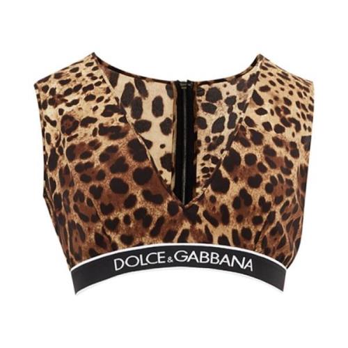 Dolce & Gabbana Leopardmönstrad Crop Top Multicolor, Dam