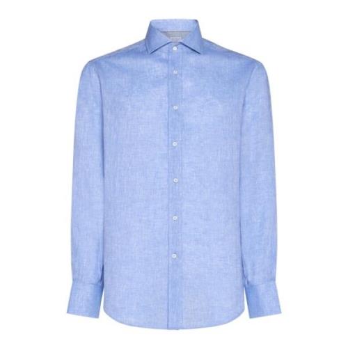 Brunello Cucinelli Klarblå Skjorta med Ficka Blue, Herr