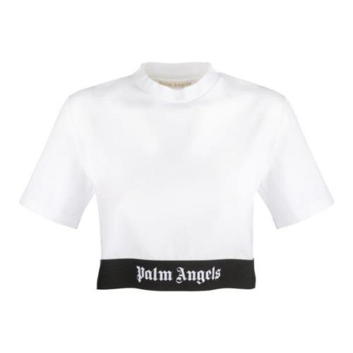 Palm Angels Vit Cropped T-Shirt White, Dam