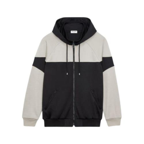 Saint Laurent Svart Beige Zip Hoodie med Brodyr Black, Herr