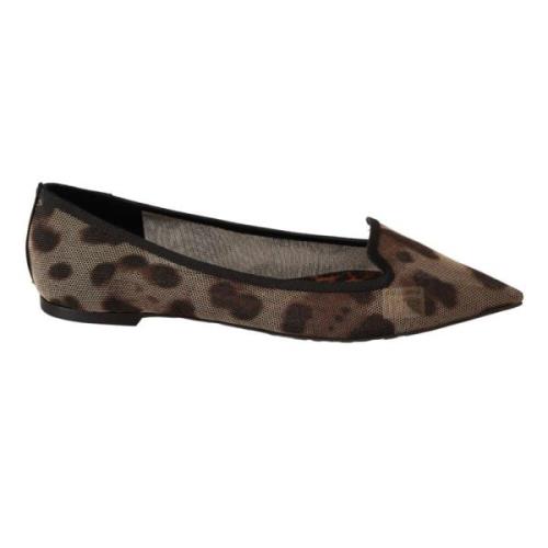 Dolce & Gabbana Leopard Platt Ballerina Ballerinaskors Brown, Dam