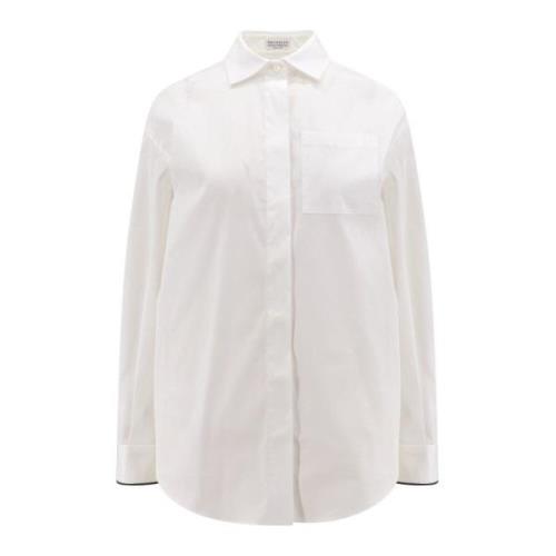 Brunello Cucinelli Vit Fransk Krage Skjorta Tillverkad i Italien White...