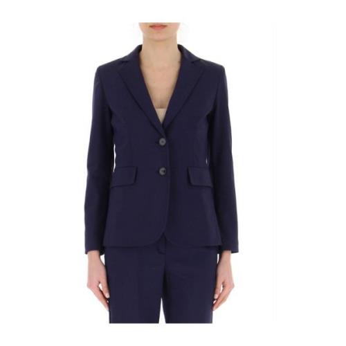 Marella Blå Bomull Stretch Blazer Jacka Blue, Dam