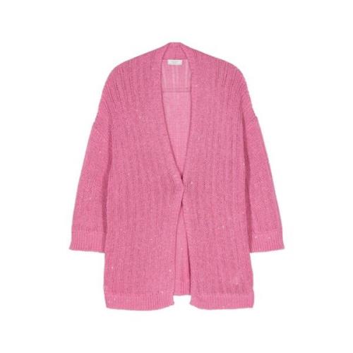 Peserico Rosa Sequin-detalj V-ringad Cardigan Pink, Dam