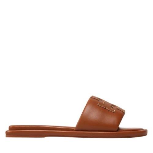 Tory Burch Sportiga Double T Slide Sandaler Brown, Dam