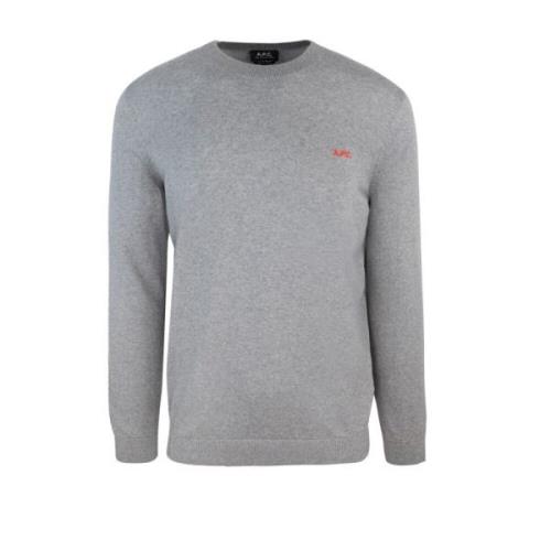 A.p.c. Grå Crewneck Tröja Broderad Logotyp Gray, Herr