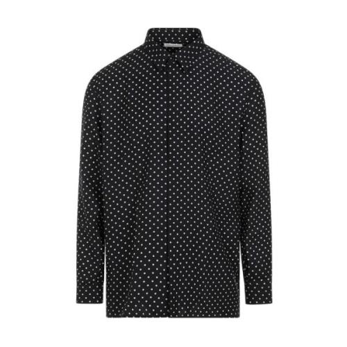 Saint Laurent Svart Silkeprickig Skjorta Black, Herr