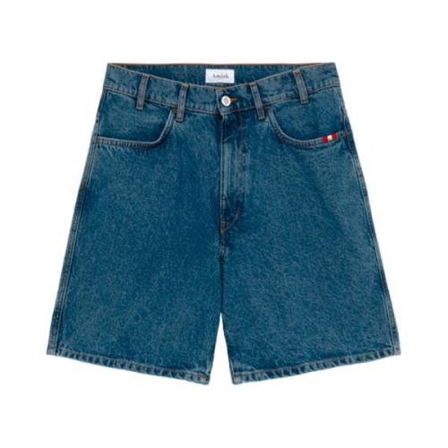 Amish Denim Shorts med Kontrastbroderi Blue, Herr