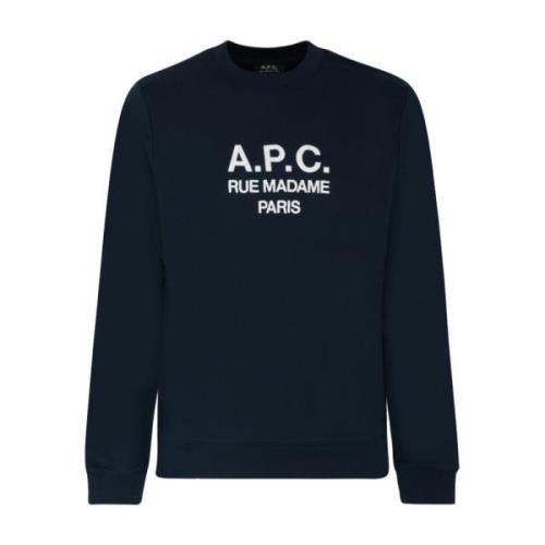 A.p.c. Marinblå Logo Print Sweatshirt Blue, Herr