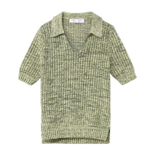 Proenza Schouler Lyxig Silk Bomull Polo Topp Green, Dam