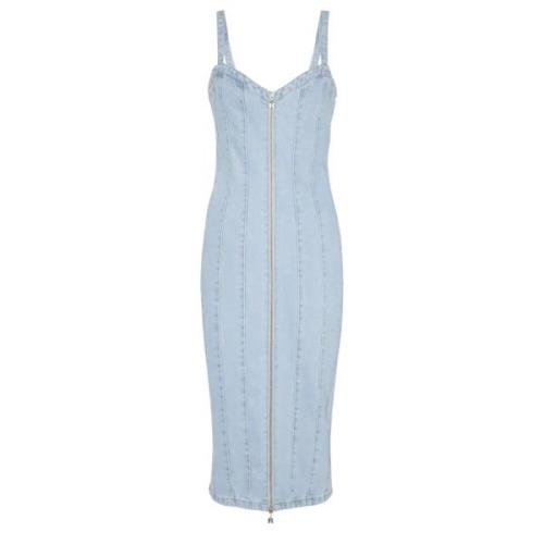 Rotate Birger Christensen Denim Bodycon Klänning med Framre Dragkedja ...