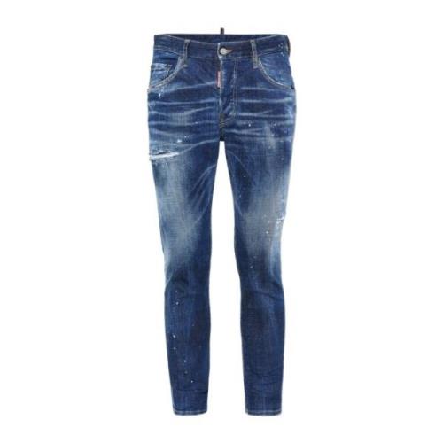 Dsquared2 Distressed Skinny Jeans med Färgstänk Blue, Herr