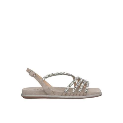 Alma EN Pena Rhinestone Cross Strap Flat Sandal Gray, Dam