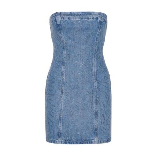 Rotate Birger Christensen Rhinestone Denim Klänning - Ljusblå Blue, Da...