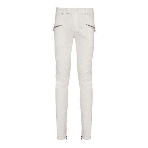 Balmain Biker jeans i vitt denim White, Herr