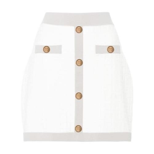 Elisabetta Franchi Vit Stickad Kjol med Kontrastkant White, Dam