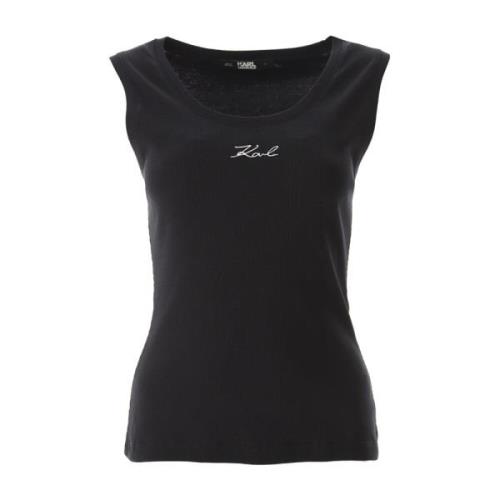 Karl Lagerfeld Ribbad Tank Top Black, Dam