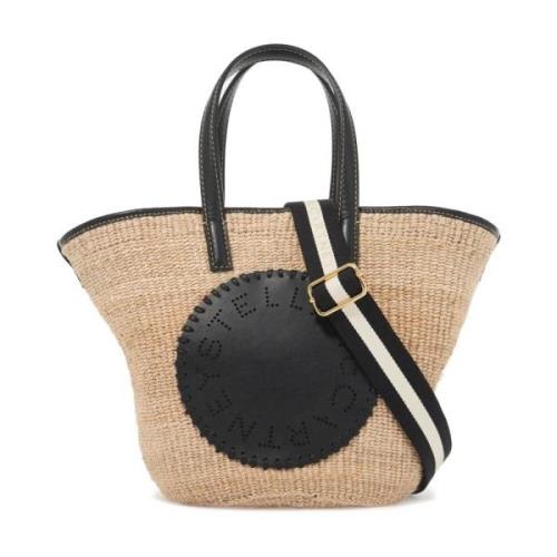 Stella McCartney Raffia Axelväska med Logotyp Beige, Dam