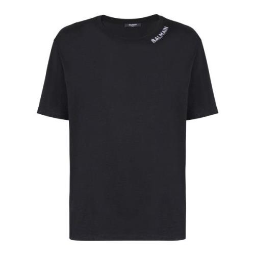 Balmain T-shirt med brodyr på halsringningen Black, Herr