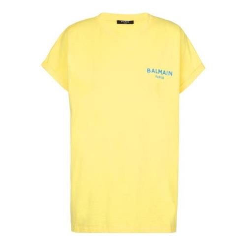 Balmain T-shirt med flocked Paris-logotyp Yellow, Dam