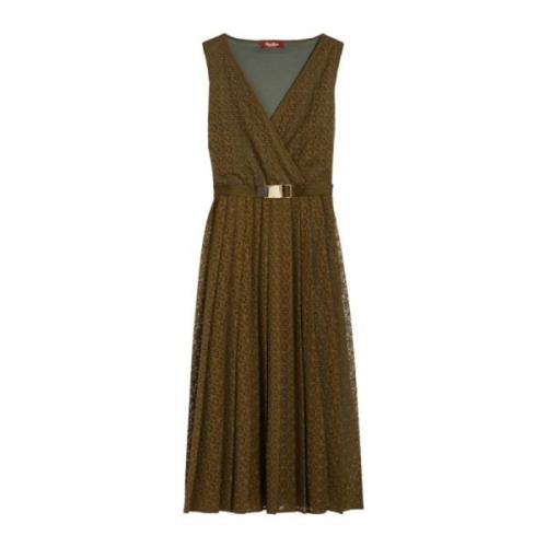 Max Mara Studio Blommig Spets Midi Klänning Brown, Dam