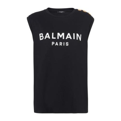 Balmain Bomull T-shirt med logotyptryck Black, Dam