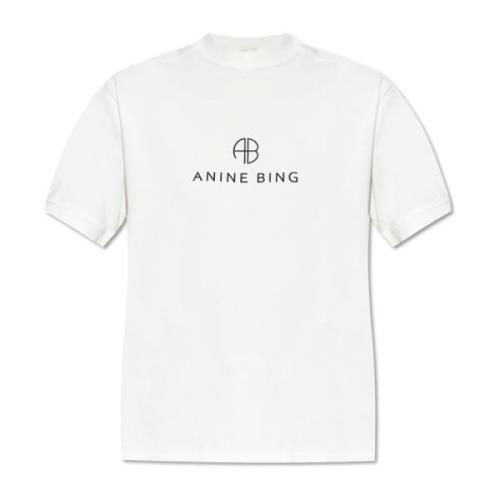 Anine Bing T-shirt med logotyp Beige, Dam