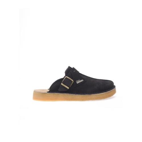 Clarks Svarta Mocka Trek Mules Black, Herr