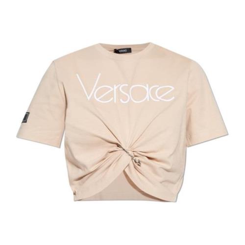 Versace T-shirt med logotyp Beige, Dam