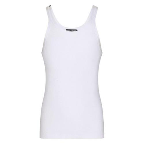 Dolce & Gabbana Ribbad Tanktop med Logopatch White, Herr