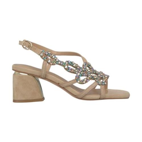 Alma EN Pena Rhinestone Square Heel Sandal Beige, Dam